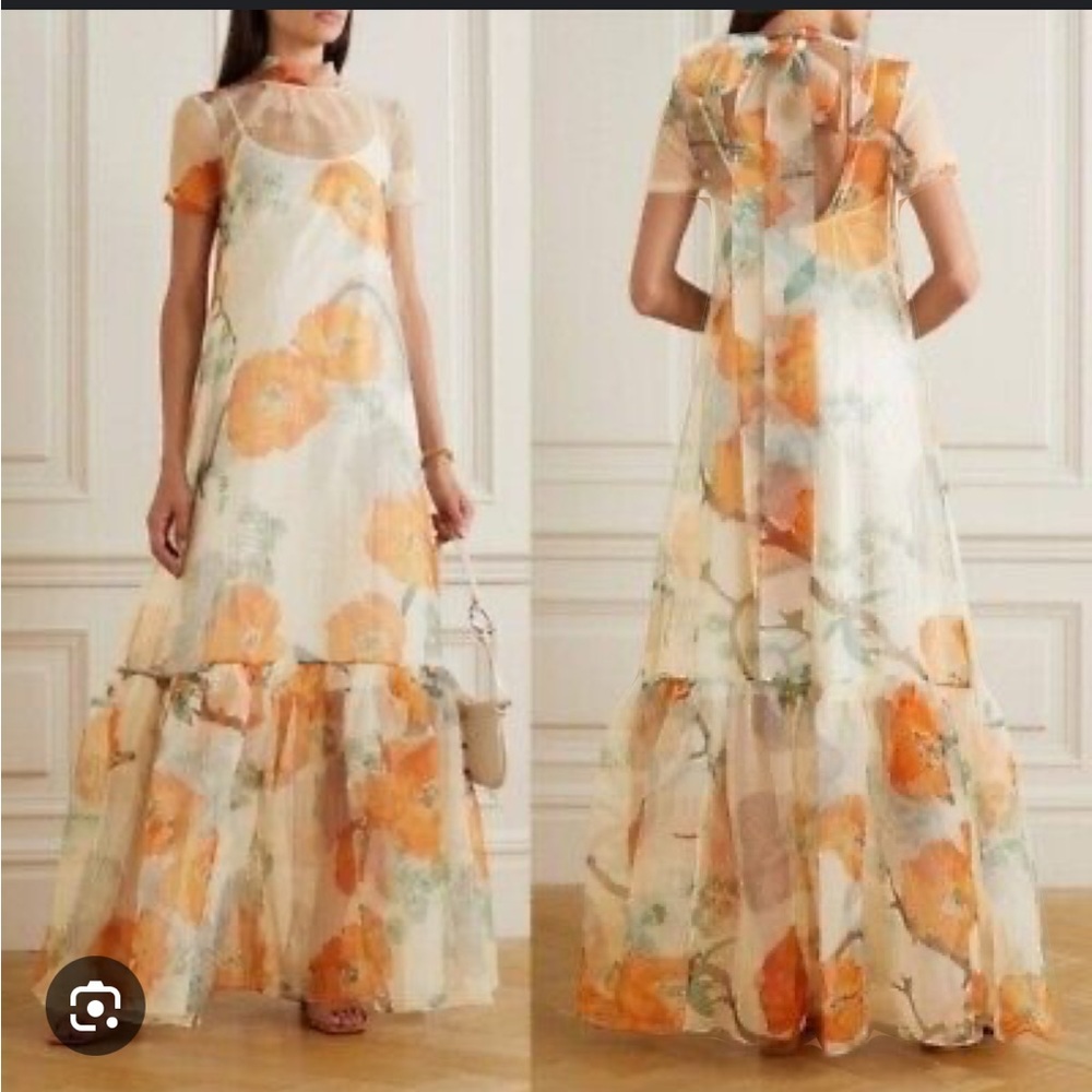 STAUD Calluna Poppy Print Organza Maxi Dress